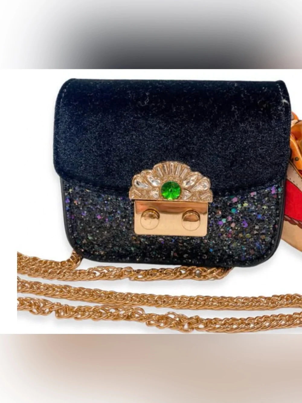 NWT Doe A Dear Girls Jewel Glitter Black Mini Purse Crossbody Gold Accents